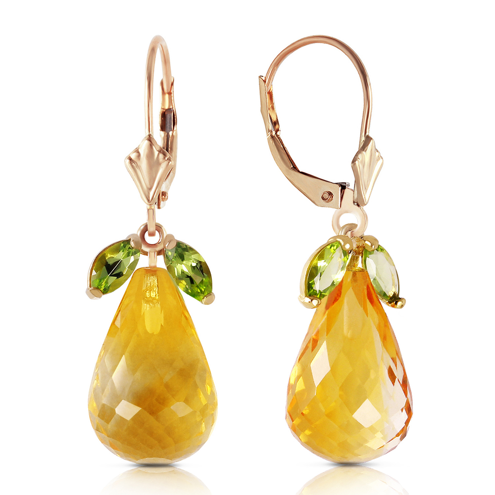 14K. GOLD LEVER BACK EARRINGS WITH PERIDOTS & CITRINES (Yellow Gold)